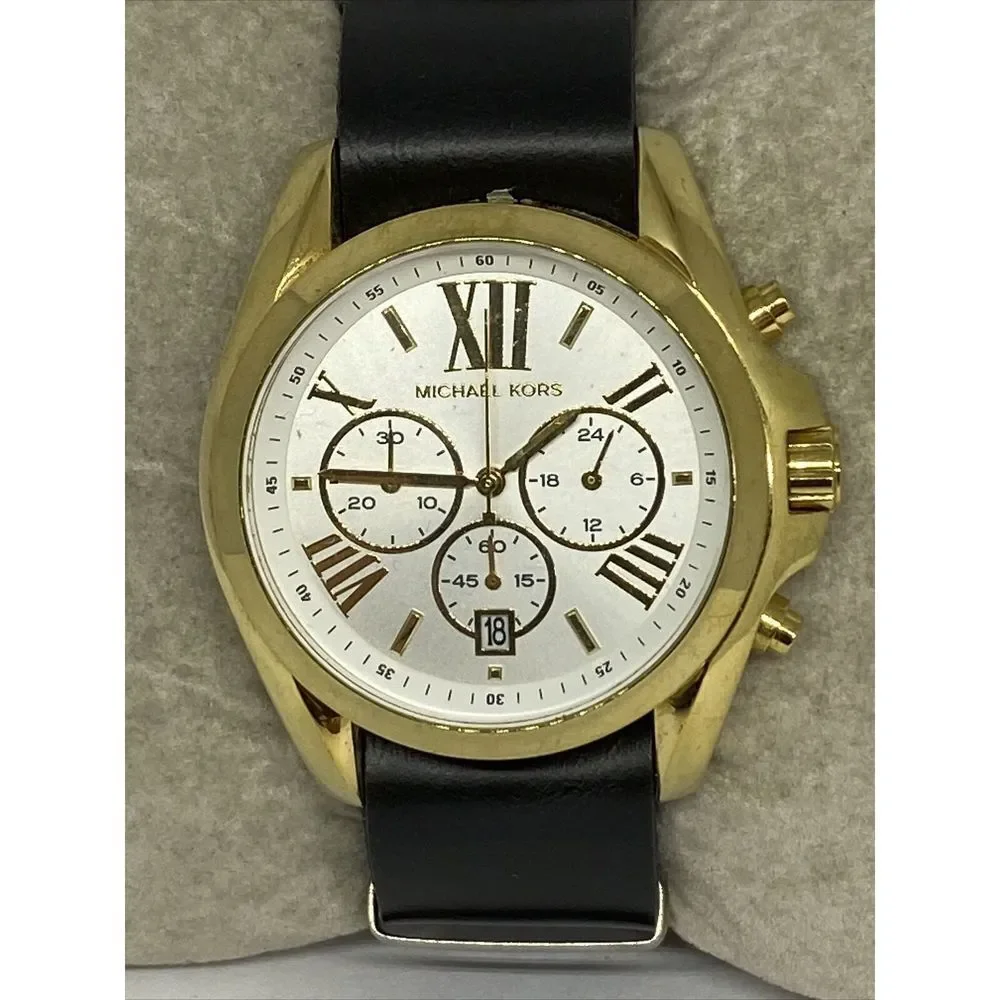 Michael Kors MK5743 Women's Black Leather Analog Silver Dial Quartz Watch XX393